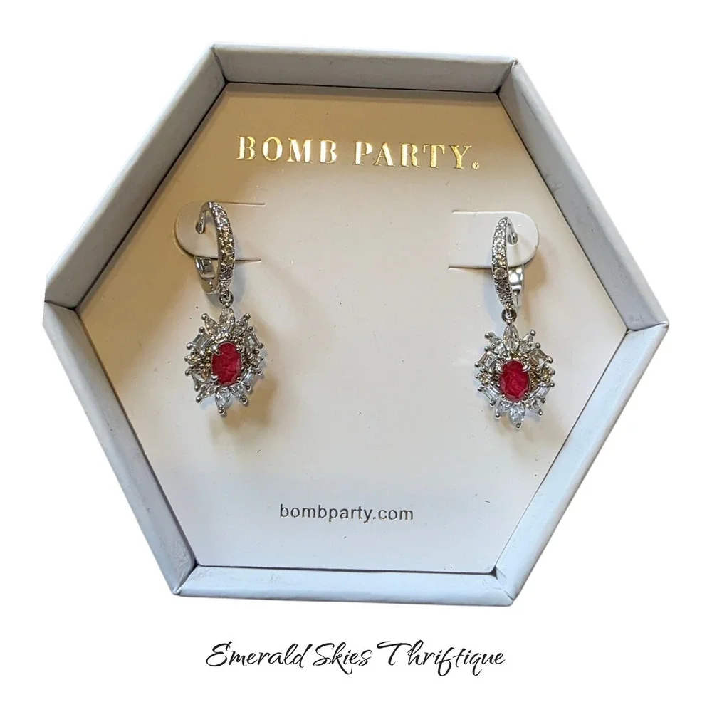 Bomb party dangle earrings chase your dreams ruby free ship